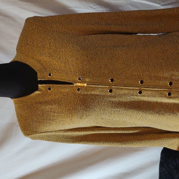 Vintage 80's Gold/Black Zip-Up Wool Blend Cardigan by St. John -Size 8 - Picture 2 of 14